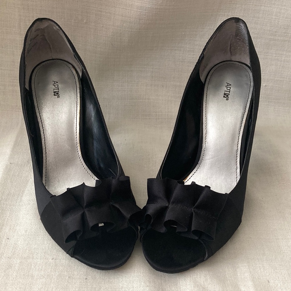 Women’s black satin heels. Size 8.5